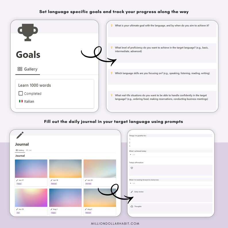Notion Language Learning Template, Language Hub Notion Planner, Notion ...