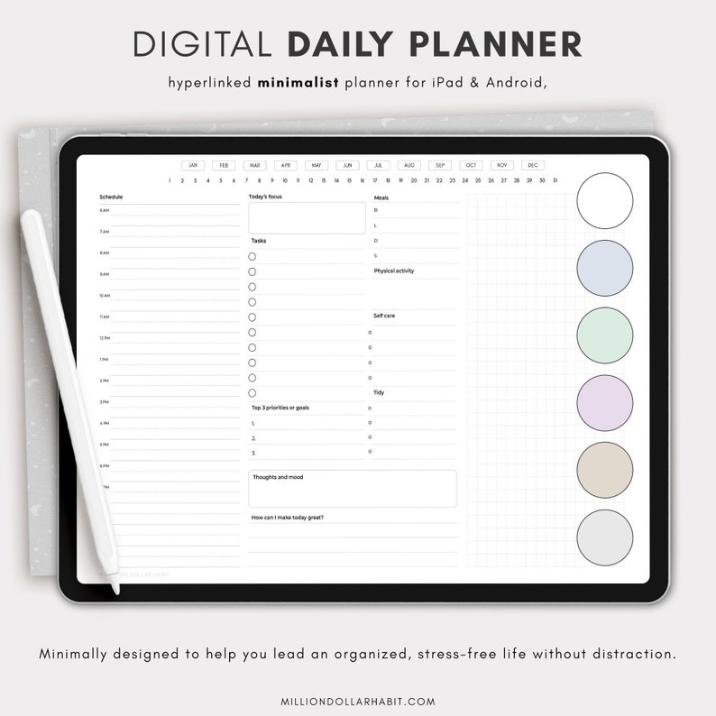 Digital Daily Planner for Goodnotes, Daily Schedule, 365 Day Planner