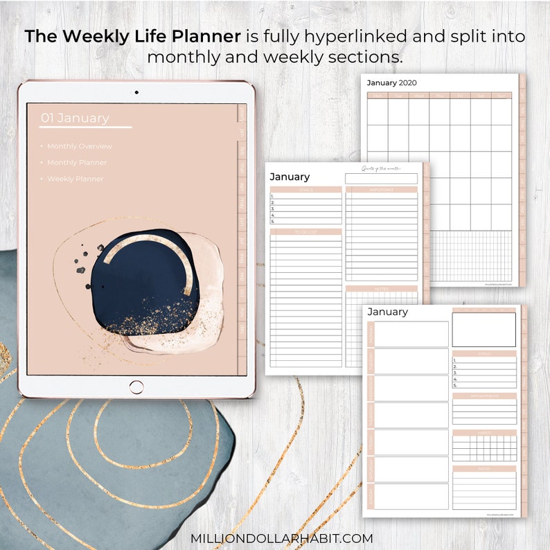 Undated Weekly Planner for Goodnotes Undated Portrait Digital Etsy
