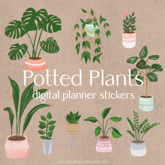Potted Plants Digital Stickers Goodnotes Planner Stickers Etsy