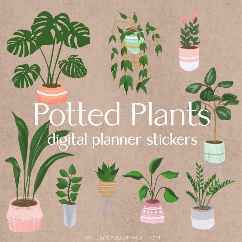 Potted Plants Digital Stickers Goodnotes Planner Stickers Etsy