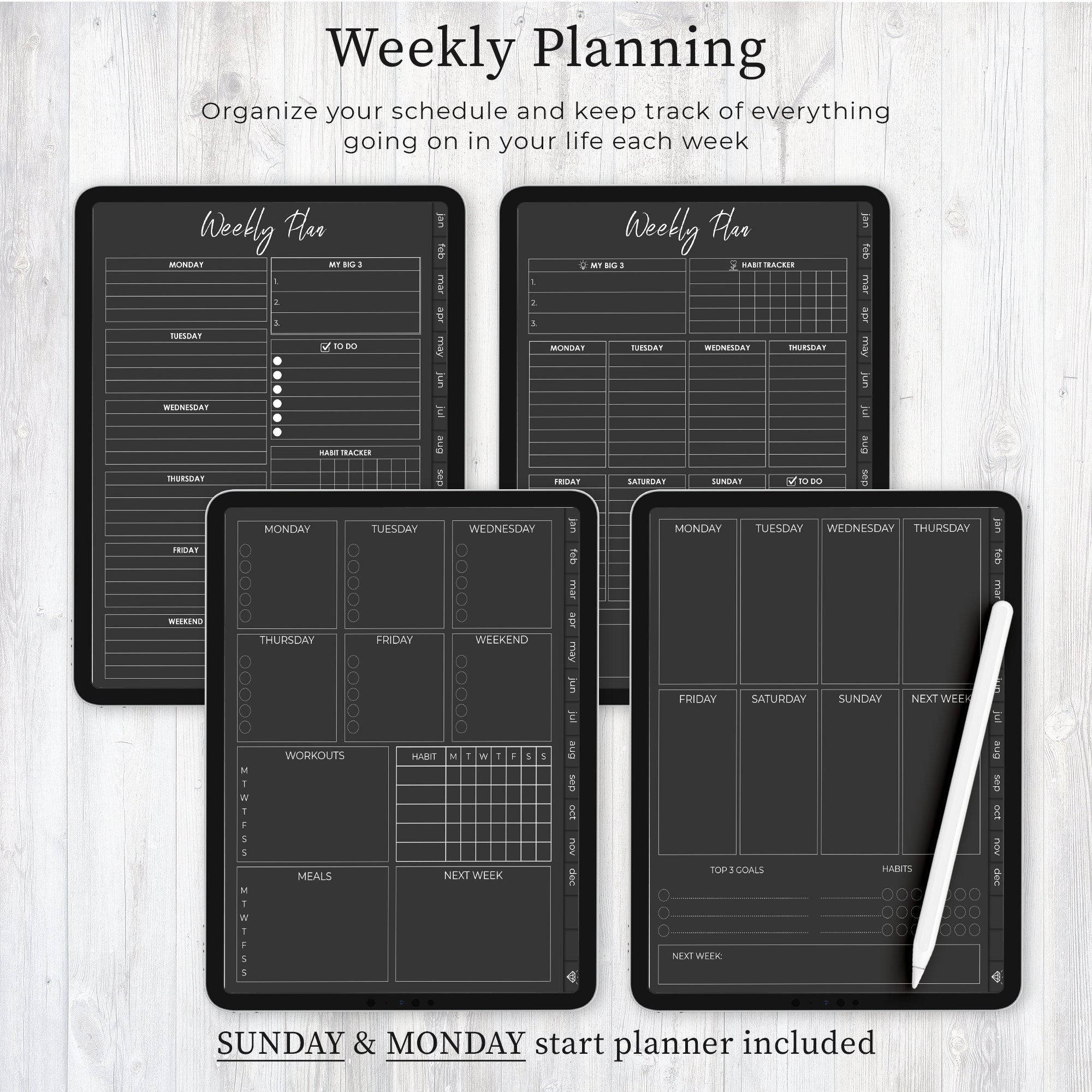 Black Paper Digital Planner Undated Blackout Digital Planner Etsy
