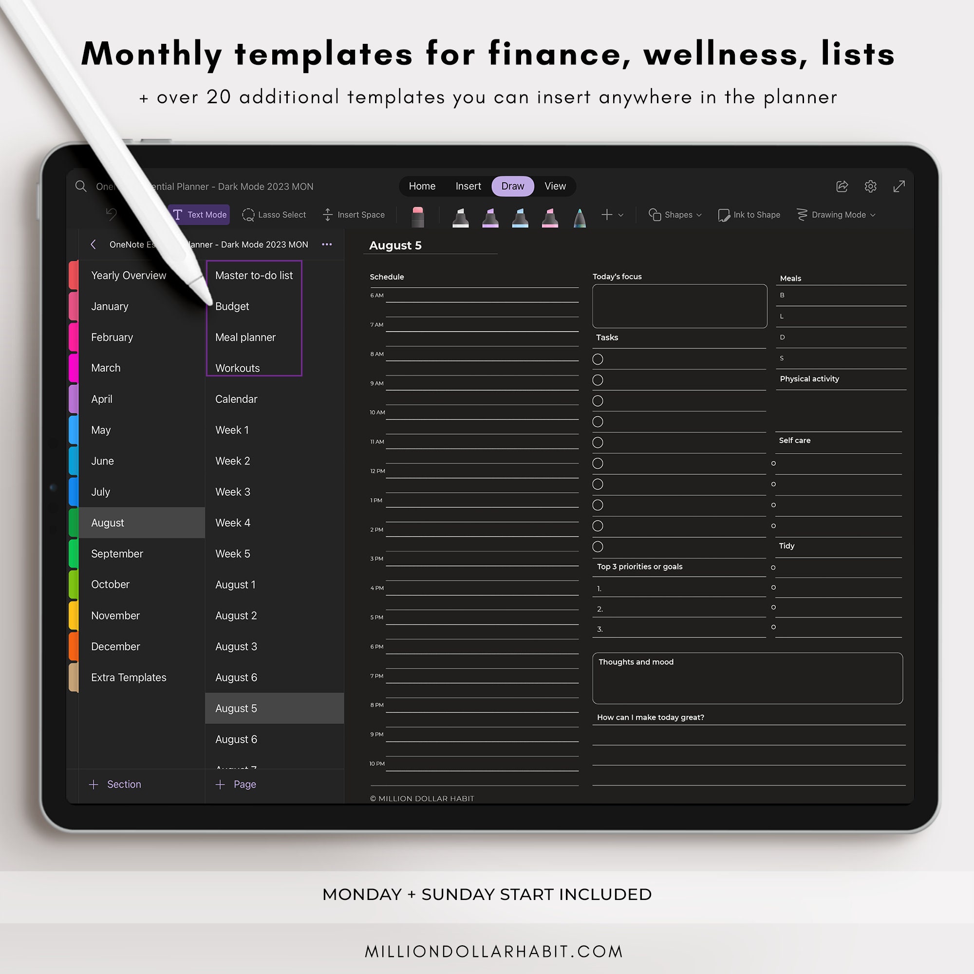 2023 Onenote Dark Mode Digital Planner 2023 Onenote Planner Etsy