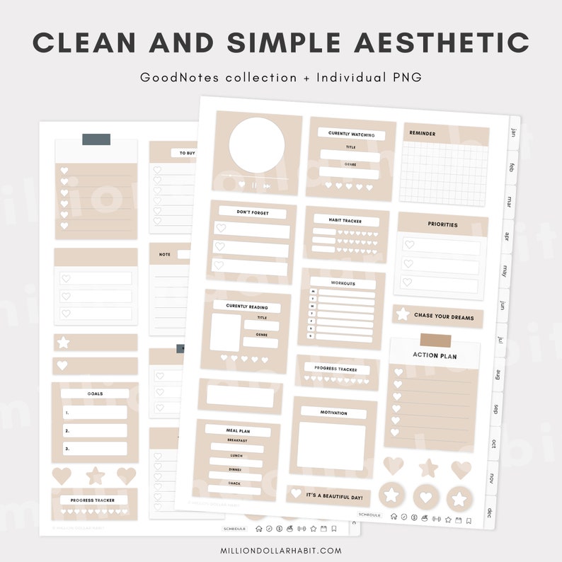 Goodnotes Digital Planner Widgets / Neutral Minimalist Digital Stickers