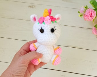 Unicorn colorful amigurumi toy, Crochet plush unicorn, Crocheted soft toy for child