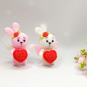 Crochet Bunny Pattern, Valentine&#39;s DIY toy gift, Stuff Animals, Digital download pdf rabbit, Crochet patterns amigurumi, Amigurumi tutorial