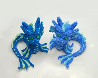 Eastern Dragon Crochet Pattern, Blue Sea Snake Amigurumi (Digital PDF)