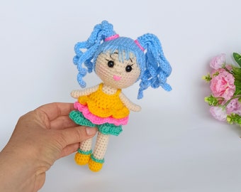 Gift for a girl beautiful crochet doll, Gift idea Doll with Blue Hair amigurumi