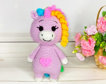 Crochet purple unicorn Stuffed unicorn birthday Curly unicorn toy Unicorn crochet pattern pdf Easy crochet unicorn pattern Amigurumi unicorn