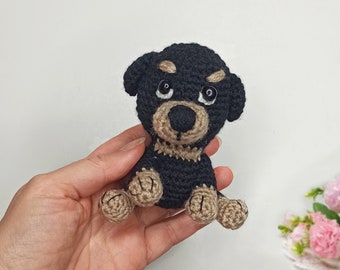 Crochet Rottweiler Puppy Toy, Handmade Plush Dog