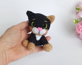 Little black cat pattern, amigurumi cat, black crochet kitten, amigurumi tutorial PDF in English