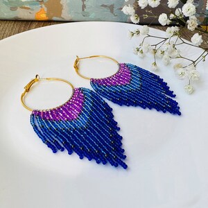 Lange königsblaue creolen mit fransen, Halloween wasserfall perlen ohrringe, lange weihnachts ohrringe