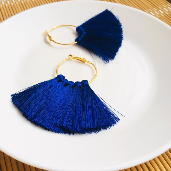Royal blue fringe best sale earrings