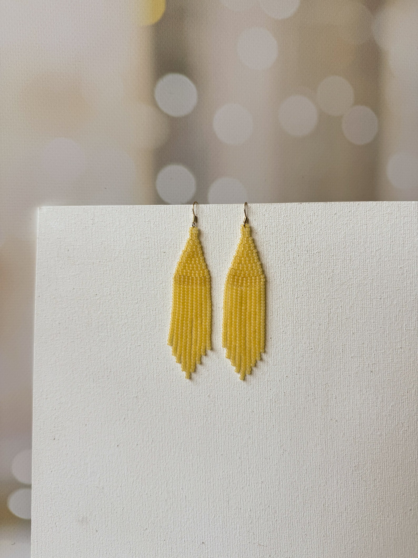 Thread Earring Yellow Pastel Yellow Beaded Earrings With Fringe, Long Pale Yellow Seed Bead ...