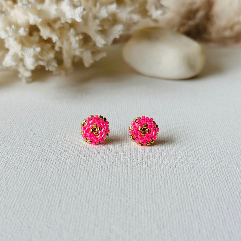 Pink statement Miyuki seed bead earrings