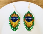 Peacock feather seed bead earrings Beadwork ombre earrings Fringe bead earrings Beaded tassel earrings Dangle earrings