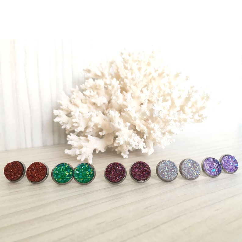 bridesmaid gift red stud earrings Burgundy druzy earrings