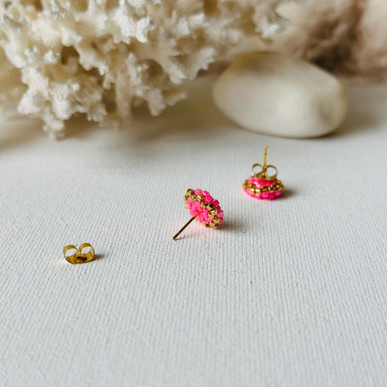 Pink gold Miyuki seed bead earrings