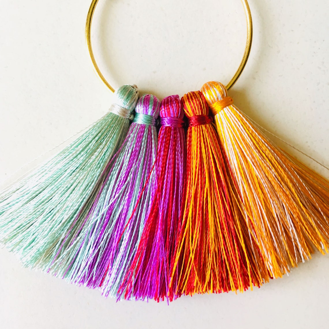 Tassel Hoop Earrings Rainbow Fringe Earrings Multi Colored | Etsy