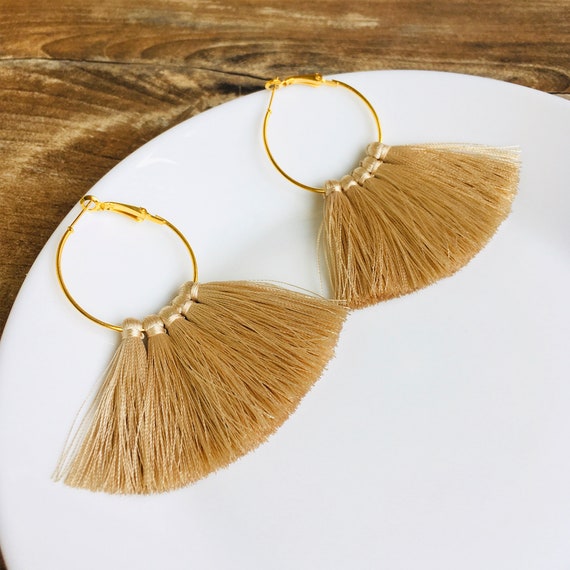 Beige tassel best sale earrings