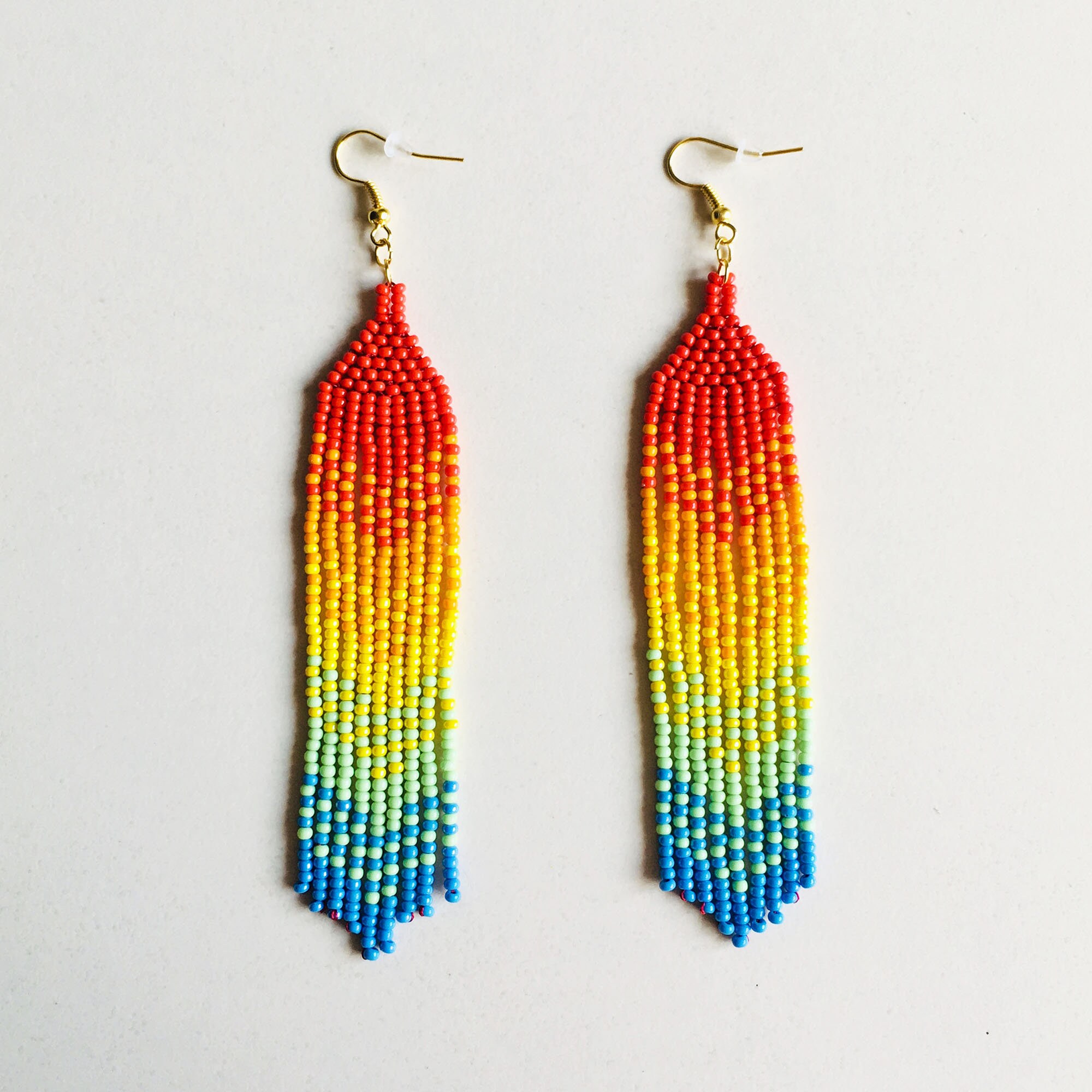 Rainbow Beaded Earrings With Fringe, Pride Earrings, Colorful Seed Bead