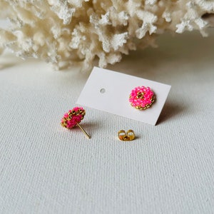 Pink gold Christmas beaded studs