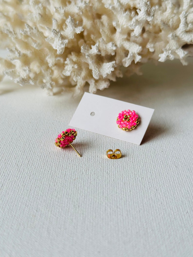 Pink gold Christmas beaded studs