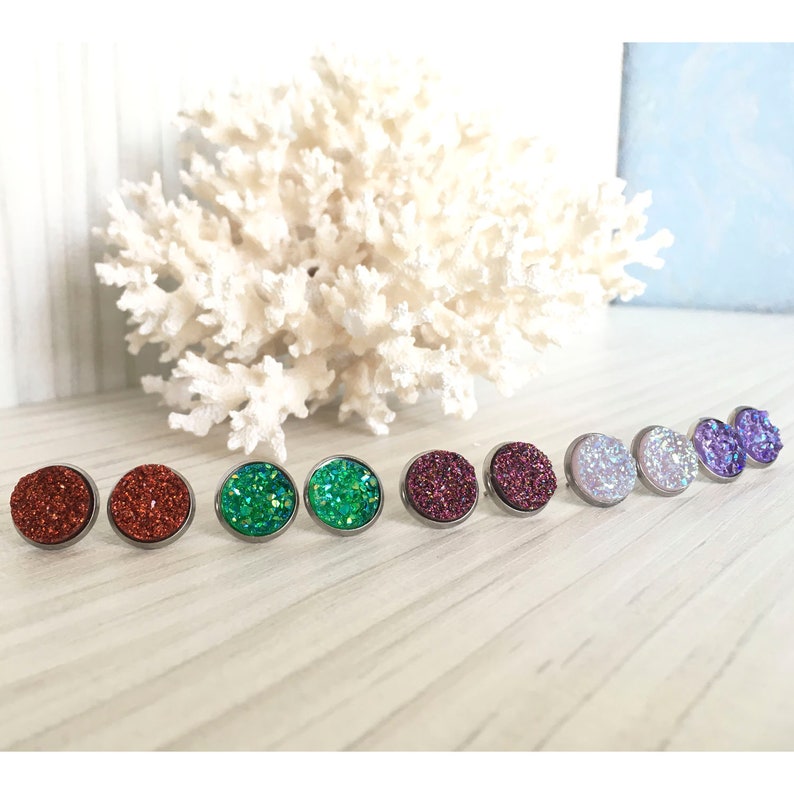 bridesmaid gift red stud earrings Burgundy druzy earrings