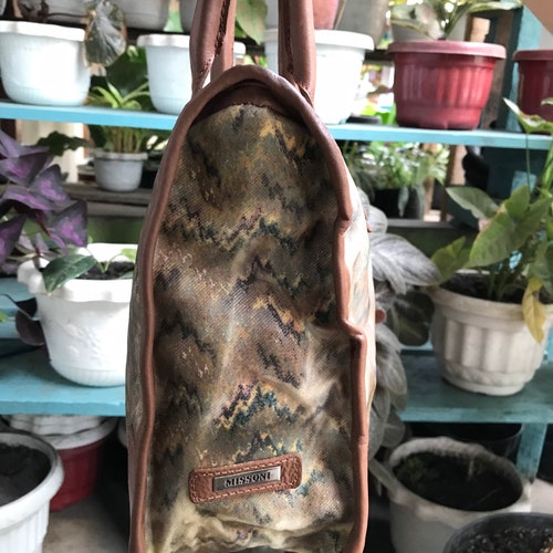 Vintage missoni hand bag snake skin snake shops pattern leather canvas