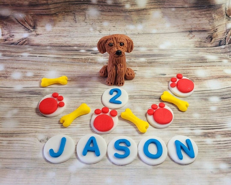 Handmade, edible, cake toppers, cake decoration, DOG birthday, woof Dog with bone set