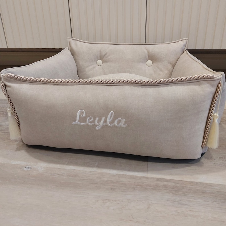 Lit pour animal de compagnie de luxe fait main, lits bébé/Cadeau pour propriétaire de chien/Lit pour animal de compagnie petit, moyen, grand/Lit pour chien personnalisé Beige