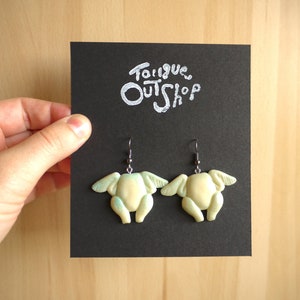 Oorbellen Turkije Ghost - Glow in the Dark, Fried Chicken, Weird Dangle Oorbellen, Halloween, ongebruikelijke polymeerkleikunst, statement sieraden