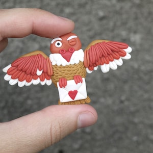 Pájaro con carta de amor: imán para nevera, pájaro, paloma mensajera, bonita decoración de cocina, arte de arcilla polimérica, hecho a mano, pequeño regalo con amor