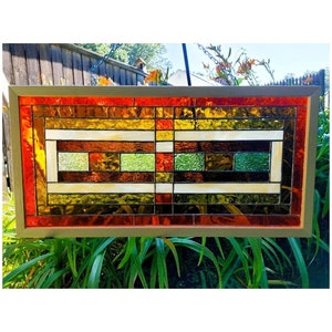 Orange and Golden Glass, Window Hanging, Large Framed Glass Art, Suncatcher, One of a Kind, Handmade Gift