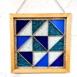 Stained Glass Window Hanging, Framed Glass Art, Wall Decor, Suncatcher, Geometric Design, Unique Gift Idea