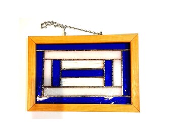 Blue and White Stained Glass Window