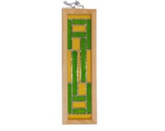 Stained Glass Window Hanging, Green and Yellow Glass, Stained Glass Panel, Framed Wall Art, Suncatcher, Handmade Gift