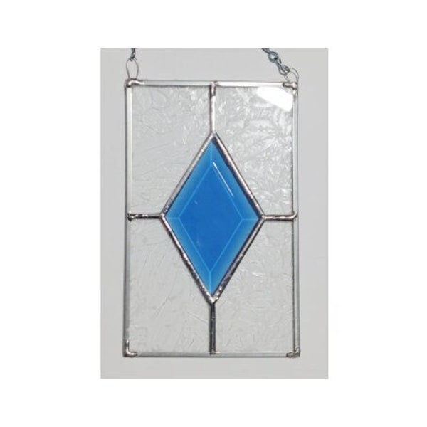 Small Stained Glass, Window Hanging, Clear Glass, Blue Bevel, Gift Idea, Birthday, Gift for Friend, Gift for any occasion