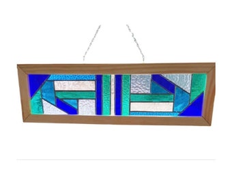 Stained Glass Window, Turquoise, Blue and Clear Glass,  Window Hanging, Wall Decor, Handmade Unique Gift Idea