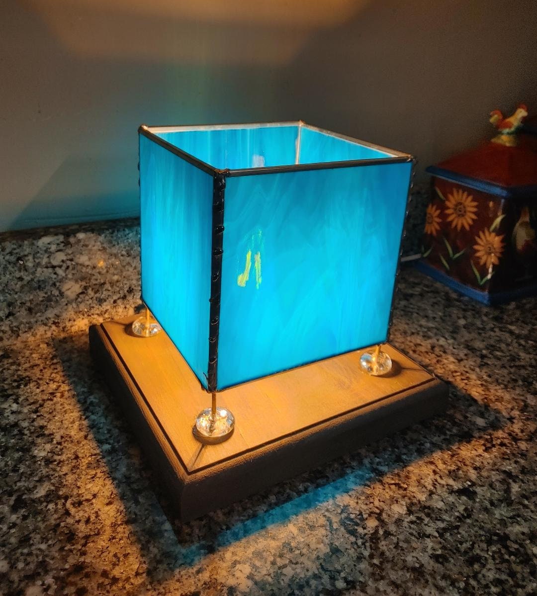Stained Glass Lamp, Beautiful Blue Glass, Desk Lamp, Night Light