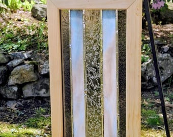 Purple and Blue-Stained Glass Window Hanging, Wood Frame