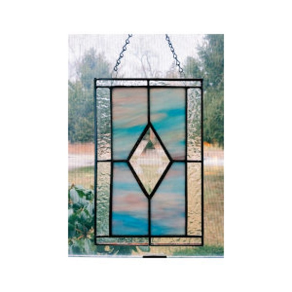 Small Stained Glass, Window Hanging, Pink and Blue Glass, Suncatcher, Gift for Friend, Birthday,  Gift for Any Occasion !