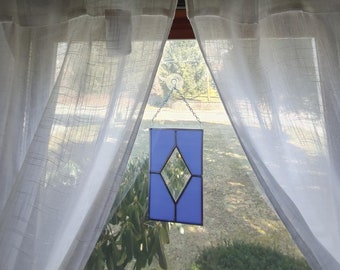 Small Stained Glass Window Hanging: Blue & Clear Bevel Design
