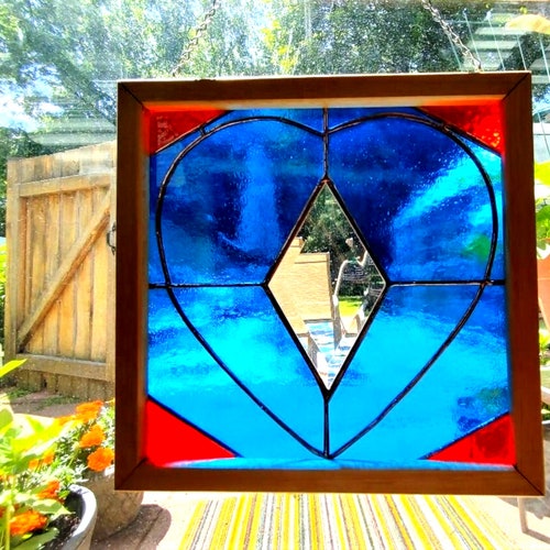 Heart, Blue Stained Glass Heart, H 13