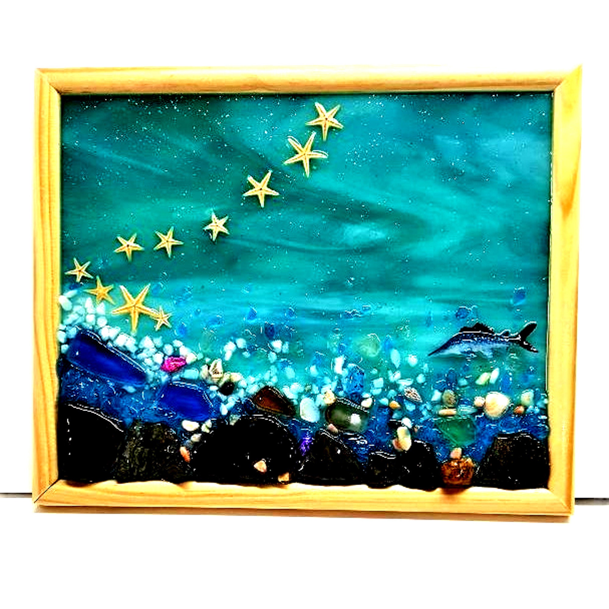 Resin Wall Art Stained Glass Resin Beach Framed Art Ocean Etsy