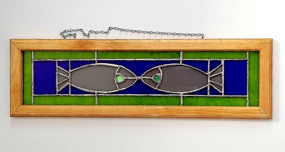 Stained Glass Fish Window Hanging Framed Fish Glass Art Wall Etsy