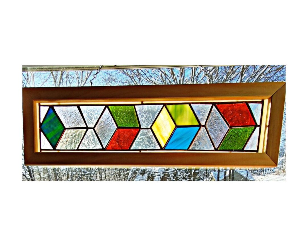 Stained Glass Window Hanging, Colorful Glass, Cube Designs, Suncatcher