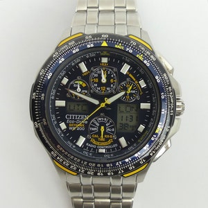CITIZEN ECO-DRIVE Stainless A-T Alarm Skyhawk Blue Angels Watch In G.W.O.