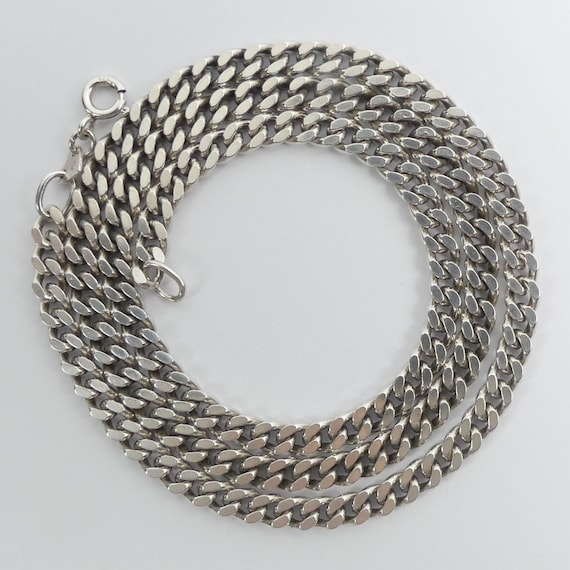SOLID STERLING SILVER Flat Curb Link 51 Cm Chain … - image 1