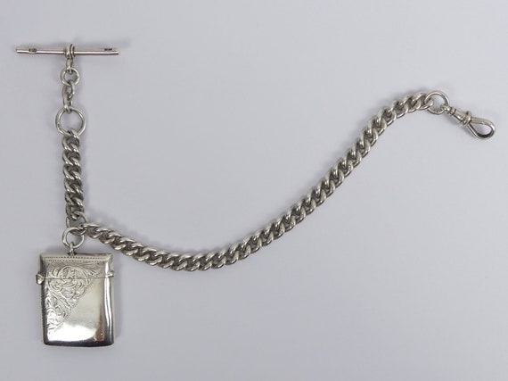 ANTIQUE SILVER POCKET Watch Albert Chain & Vesta Fob … - Gem